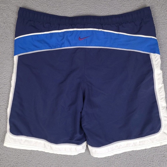 Nike Swim Trunks Mens XL Blue Board Shorts Mesh Lining Pockets Spell Out - Picture 2 of 16
